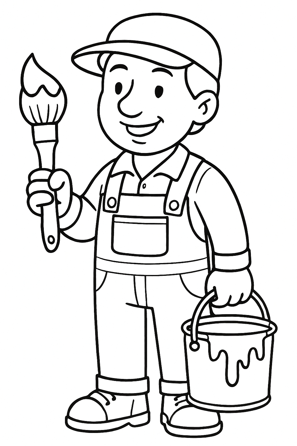 Cheerful Cartoon Painter Character Line Drawing Coloring Page