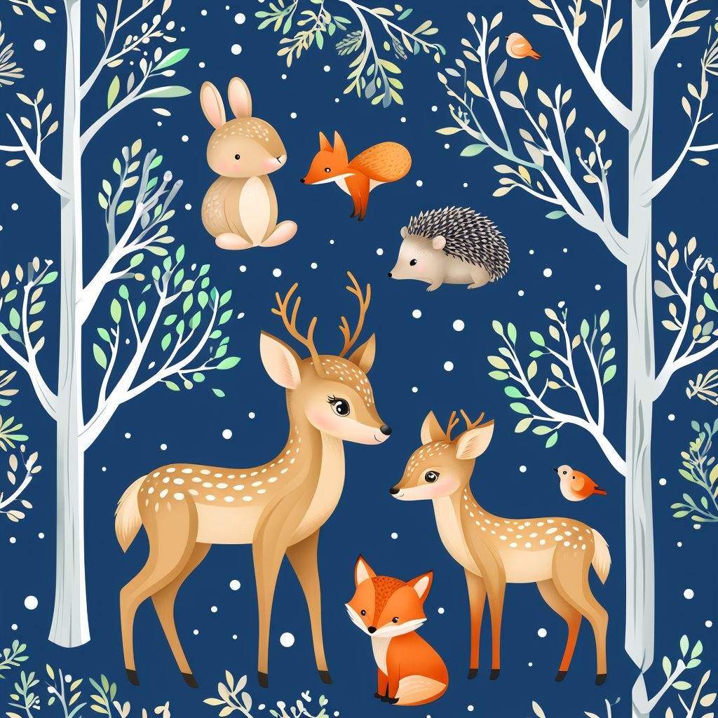 Whimsical Woodland Animals Seamless Pattern Illustration