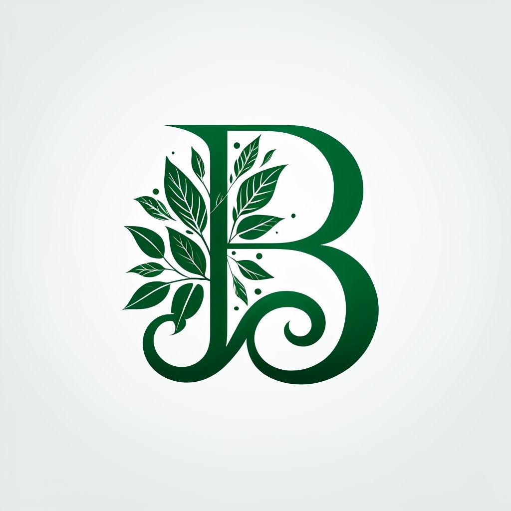 Elegant Forest Green Botanical Letter B Logo Design Monogram