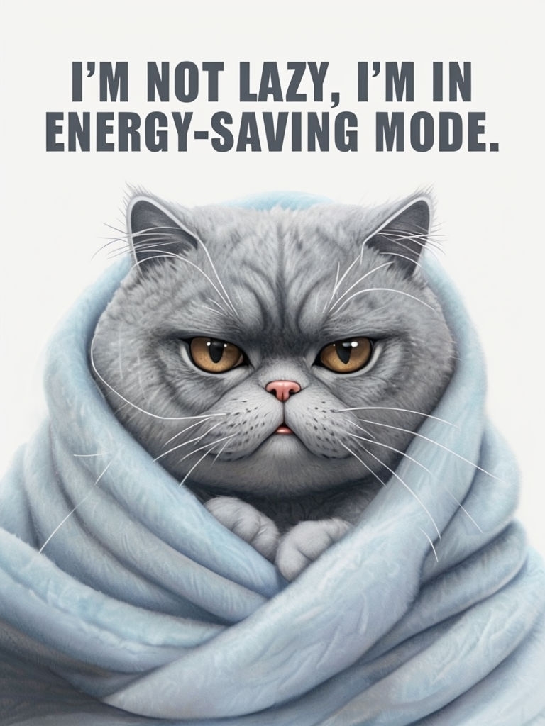 Fluffy British Shorthair Cat in Energy-Saving Mode Meme