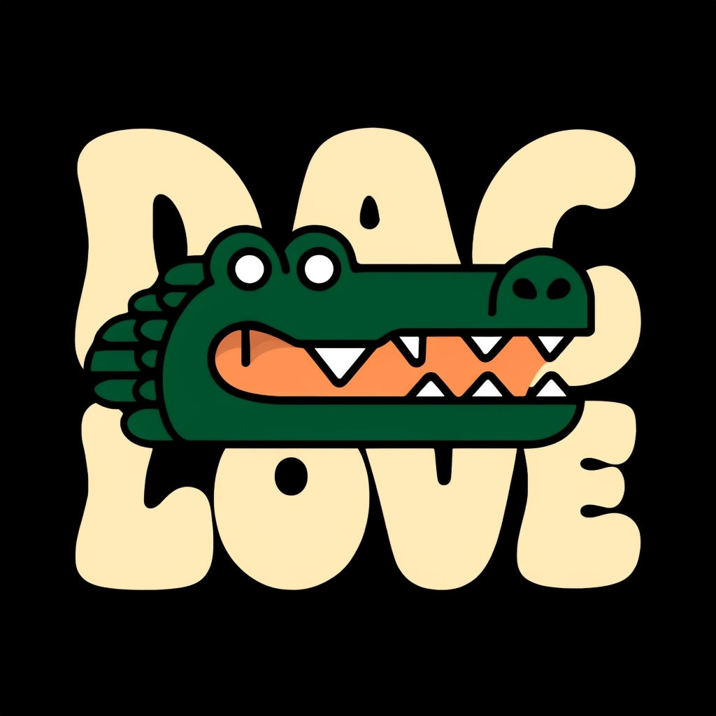 Playful DAC Love Crocodile Cartoon Illustration Sticker