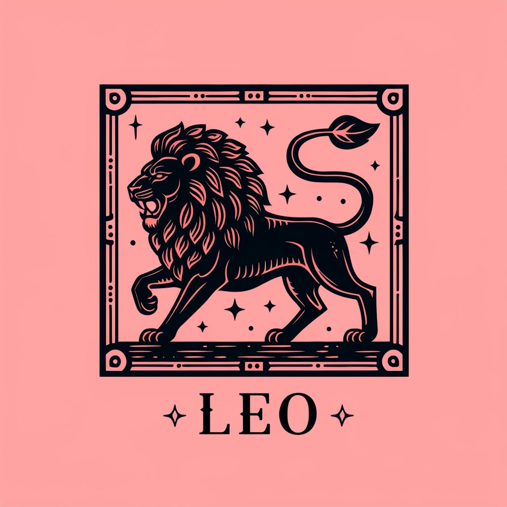 Stylized Black Lion Illustration with Coral Pink Details T-shirt