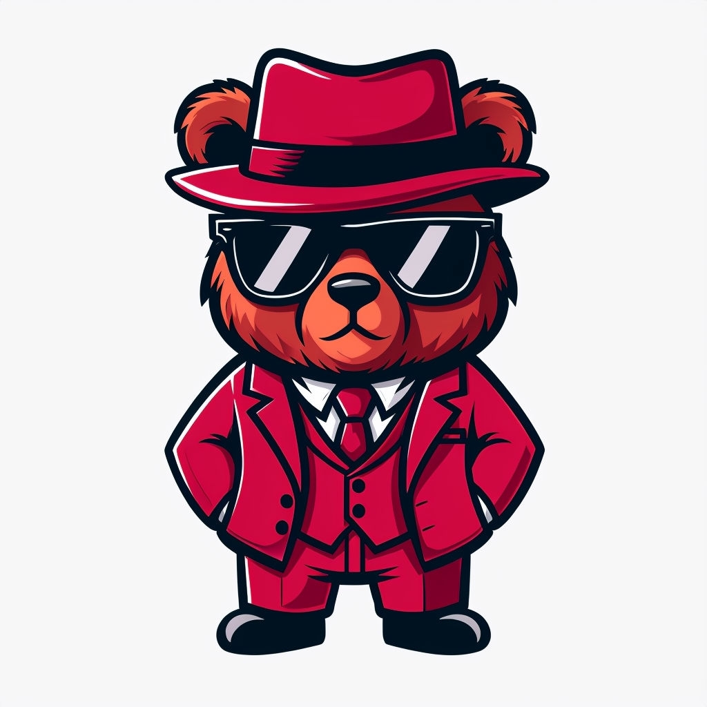 Cool Cartoon Bear in Red Suit with Sunglasses Sticker