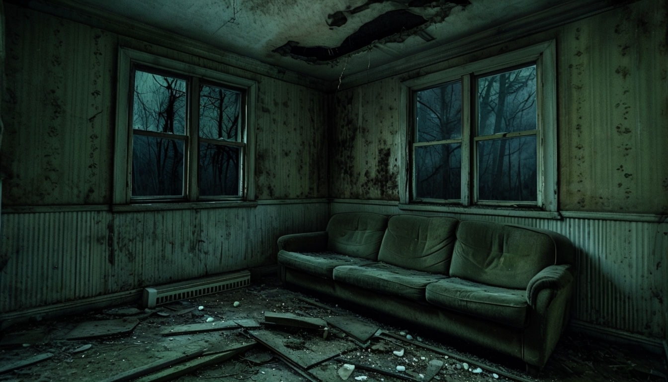 Eerie Abandoned Room with Dim Lighting Virtual Background
