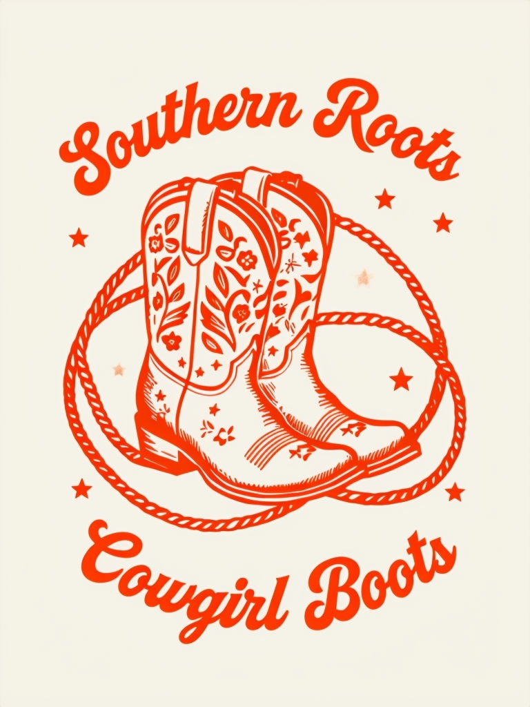 Vintage Western Cowgirl Boots and Lasso Design T-Shirt