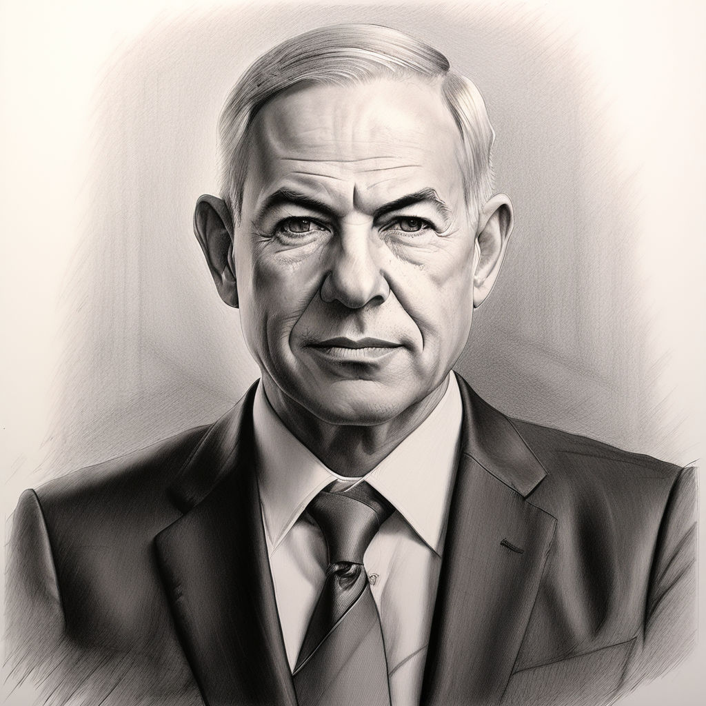 Pencil drawing of Benjamin Netanyahu. by חנה שנדורפי - Playground