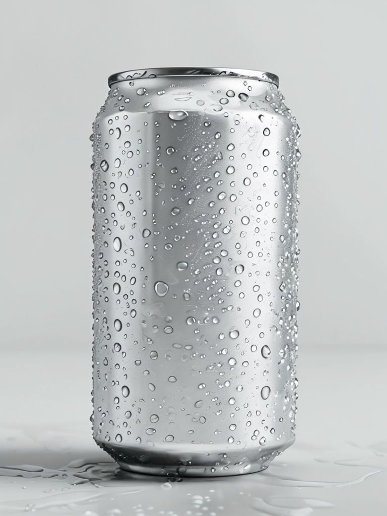 Chilled Metallic Soda Can with Water Droplets Art