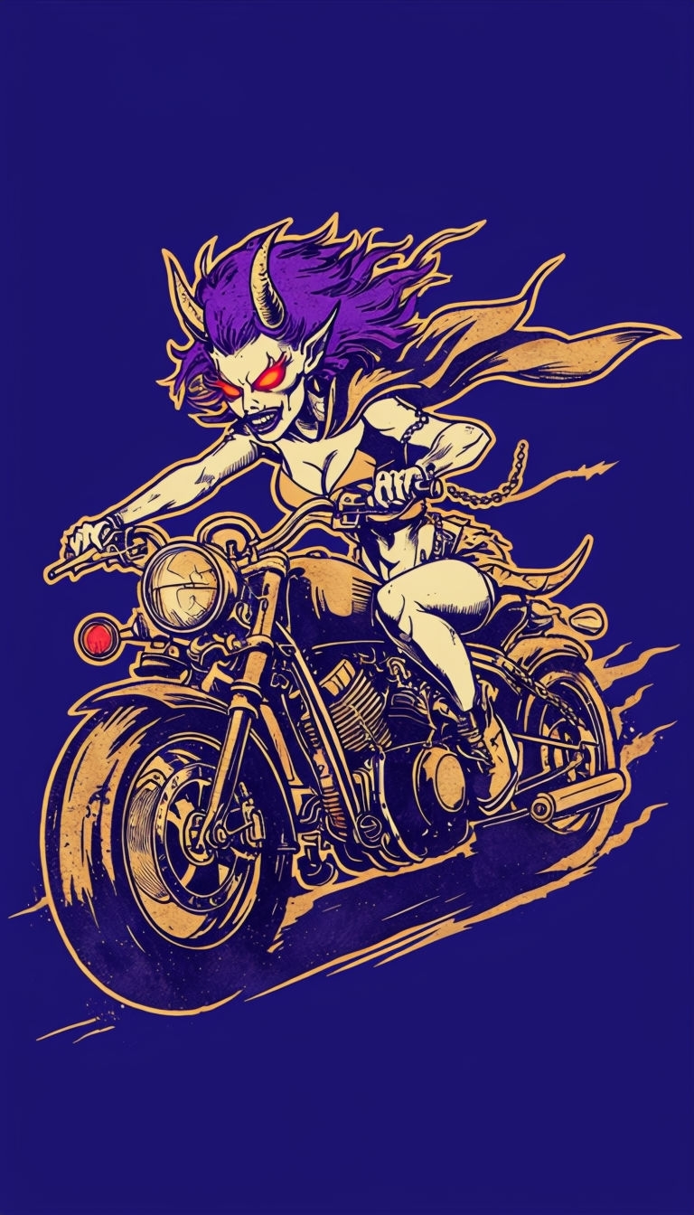 Punk Rock Demonette on Steampunk Motorcycle T-Shirt