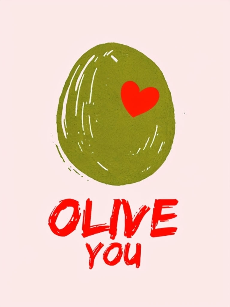 Playful Olive You Cartoon Illustration on Pink Background Poster