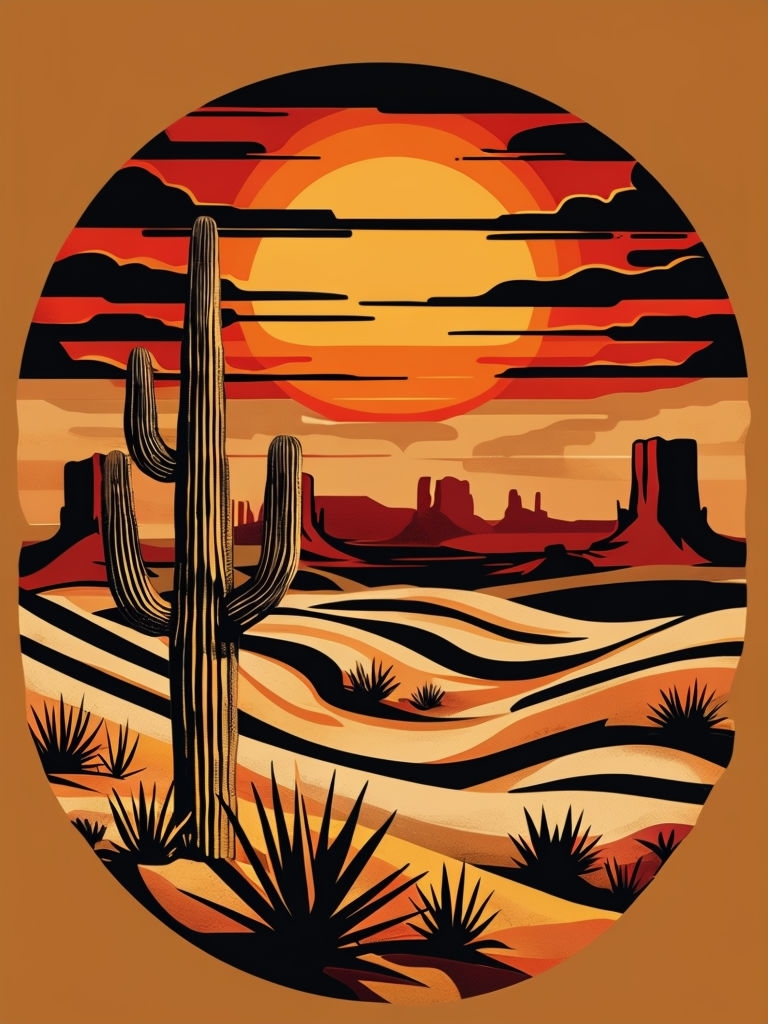 Stylized Desert Landscape with Saguaro Cactus T-Shirt