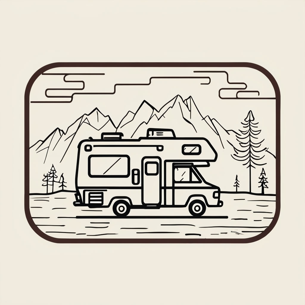 Minimalist RV Line Drawing in Mountain Landscape Mug