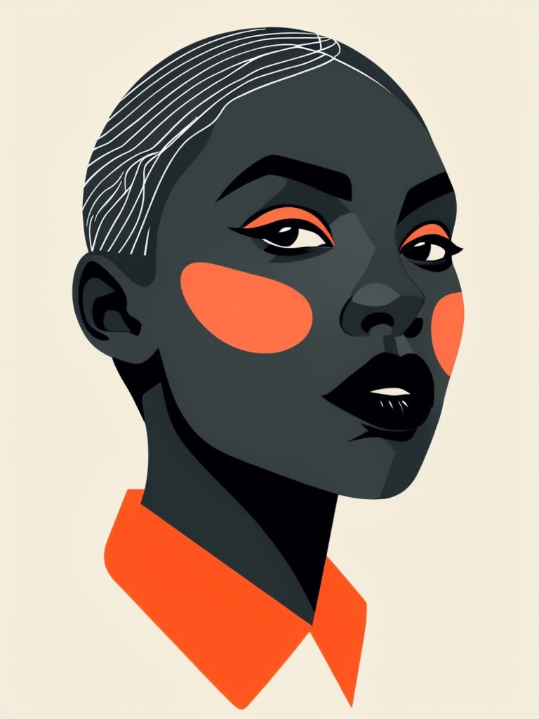 Abstract Minimalist Portrait with Coral Accents Art
