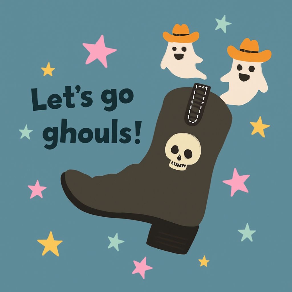Whimsical Cowboy Boot with Cheerful Ghosts Halloween Poster