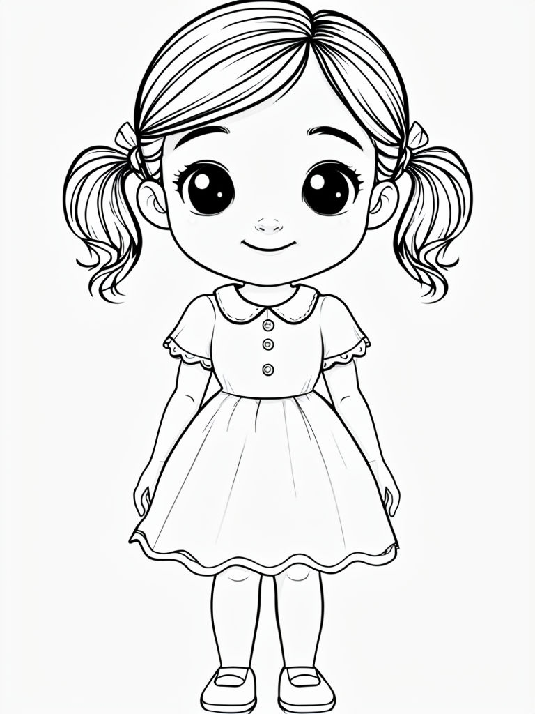 Charming Young Girl Cartoon Line Drawing Illustration Sticker