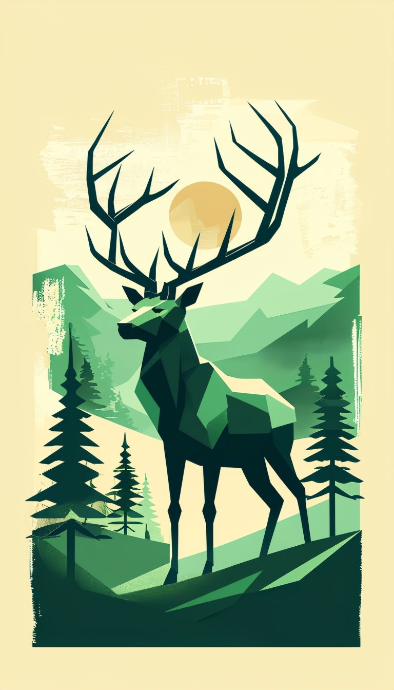 Majestic Stag in Stylized Nature Scene Mobile Wallpaper