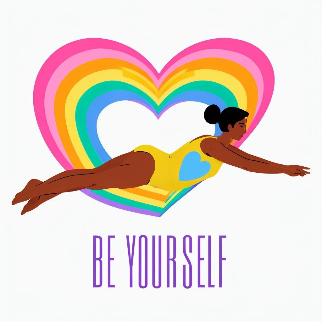Empowering Cartoon Dive with 'Be Yourself' Text T-Shirt