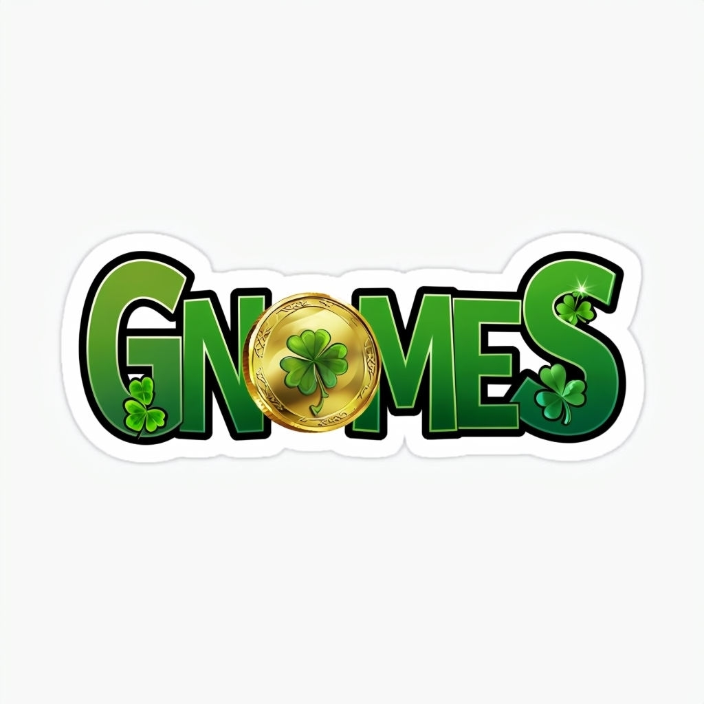 Vibrant Gnomes Sticker Design with Four-Leaf Clovers and Gold Coin