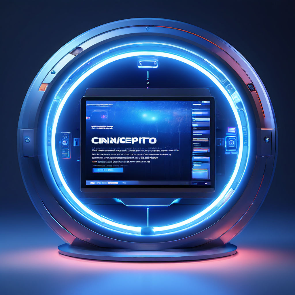 A round computer desktop with circle display with text Cance... by ...