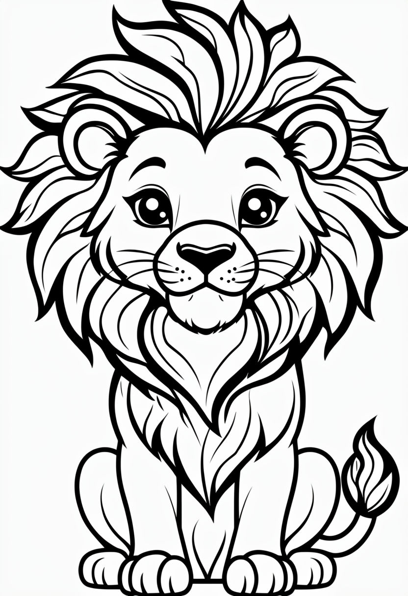 Cute Chibi Lion Cartoon Line Art for Coloring Book Pages