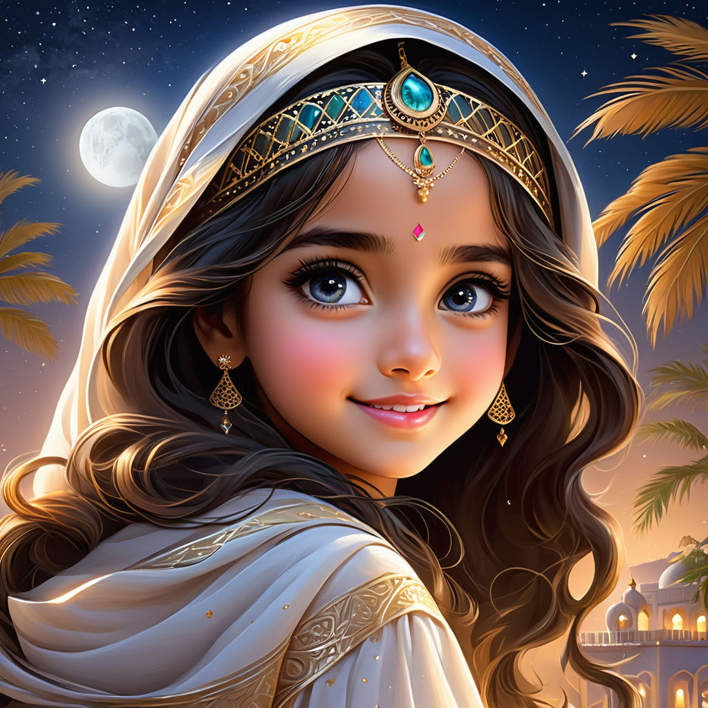 Cute and adorable cartoon ethereal arabian girl