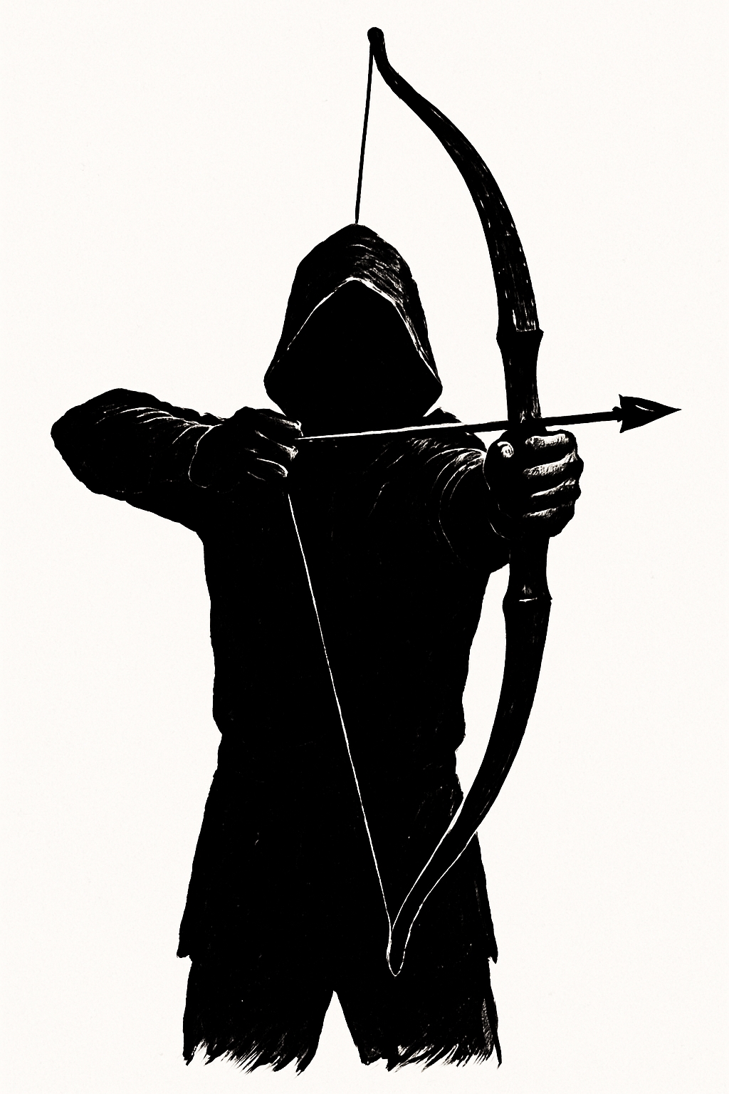 Mysterious Hooded Archer Graphic Illustration T-Shirt