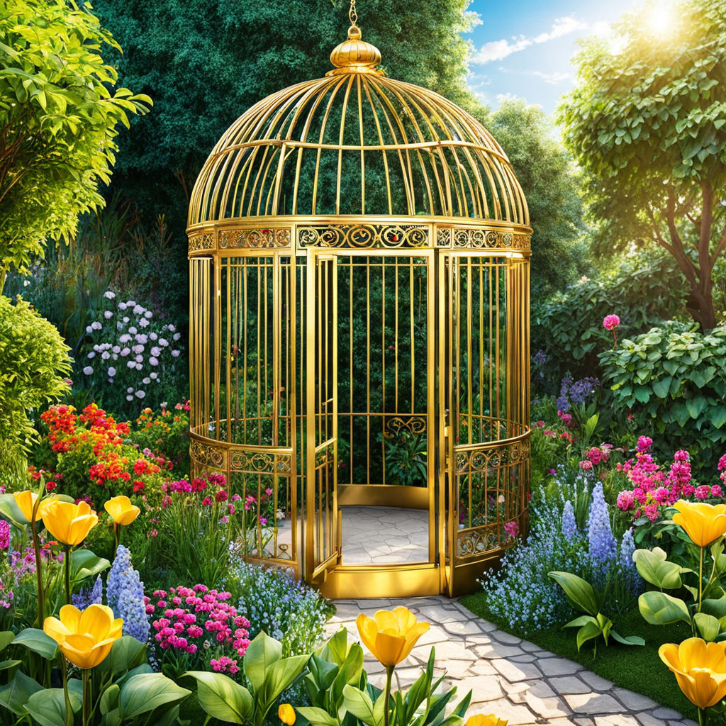 a-golden-cage-with-flowers-inside-and-outside-in-a-beautiful-by