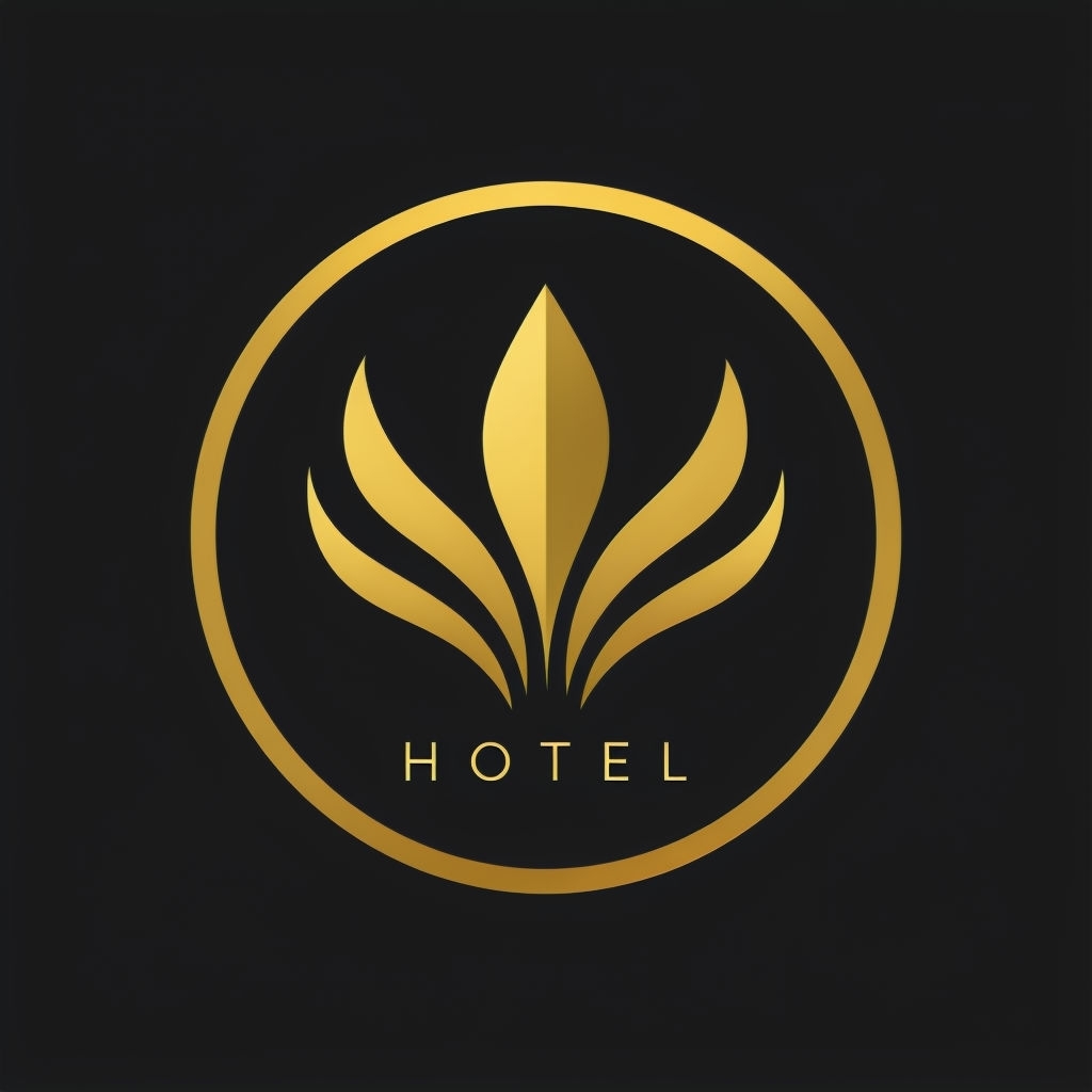 Elegant Gold Motif Hotel Logo Design on Black Background