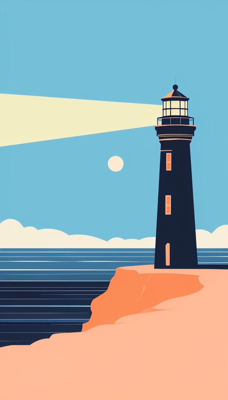 Tranquil Minimalist Coastal Lighthouse Illustration Mobile Wallpaper
