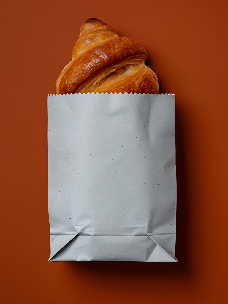 Minimalist Gray Disposable Bag with Croissant Mockup