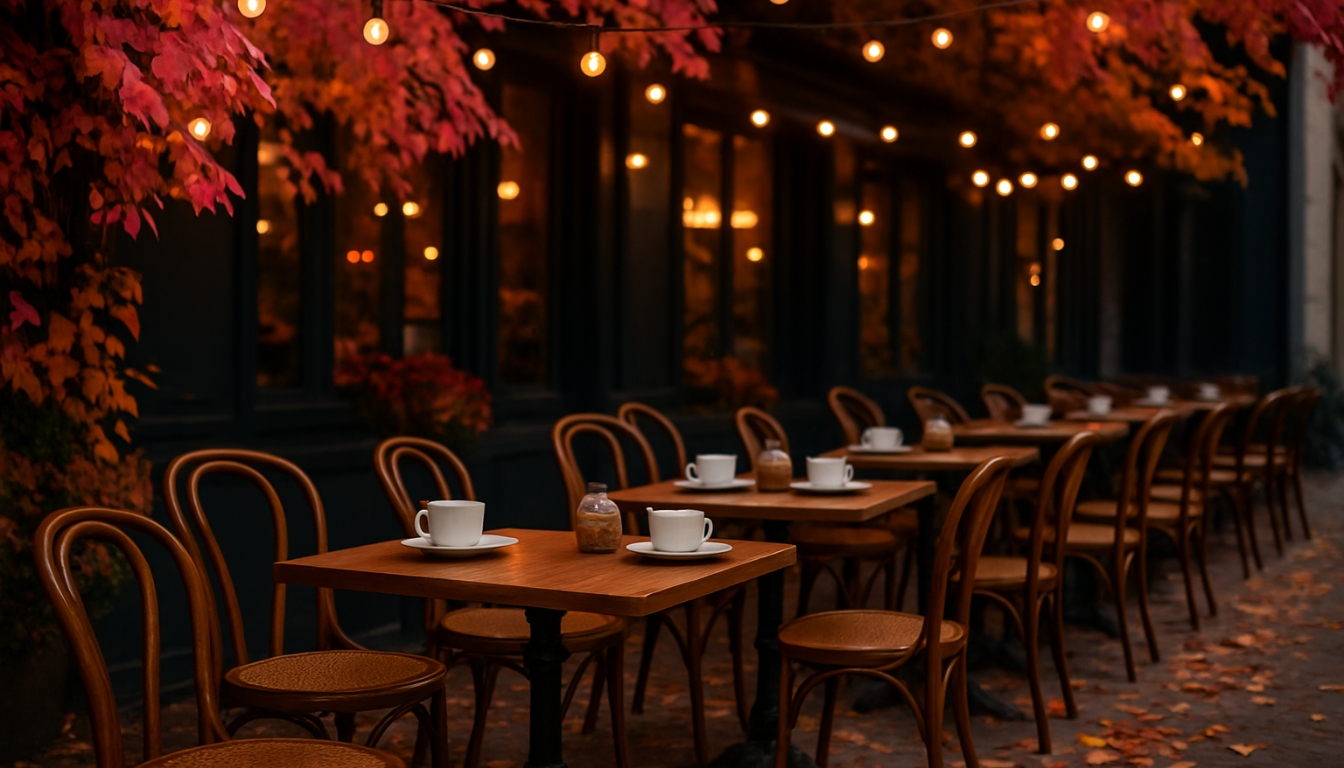 Cozy Autumn Café Scene with Warm Lighting Virtual Background