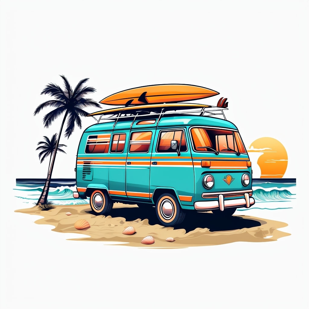 Nostalgic Retro Camper Van Beach Adventure Art Poster