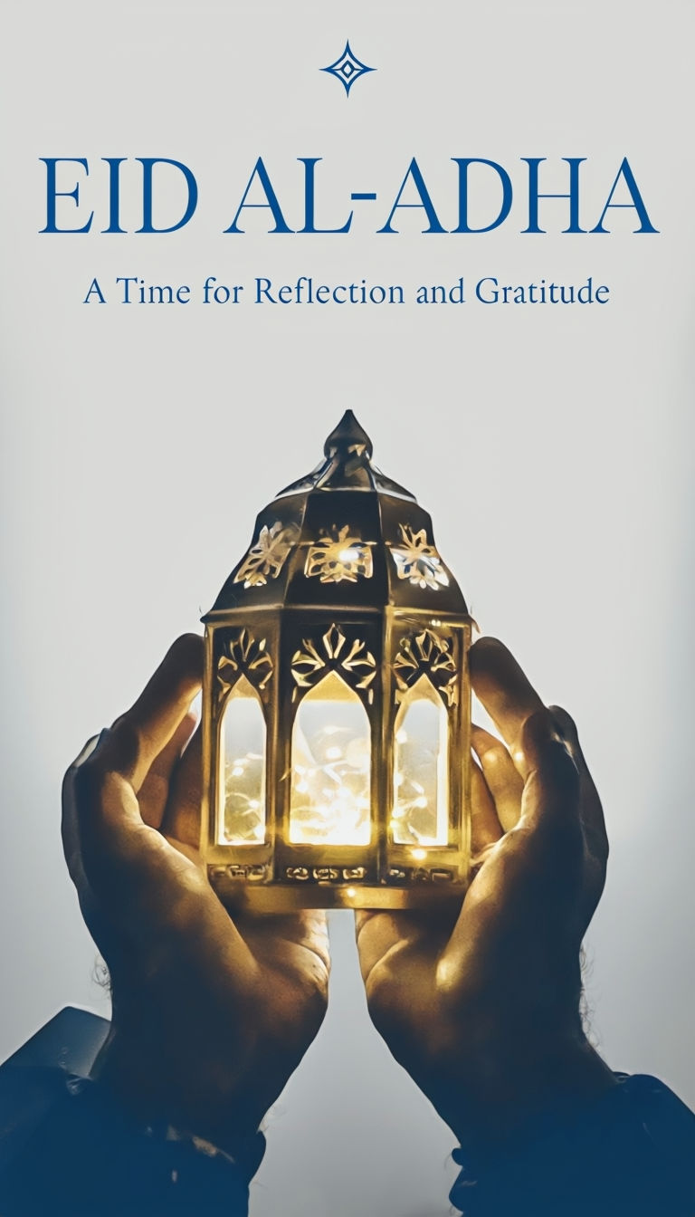 Elegant Eid Al-Adha Lantern Social Media Post with Reflection and Gratitude Theme