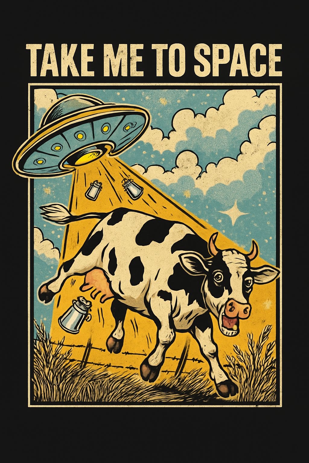 Whimsical Vintage Comic Cow Take Me to Space T-Shirt