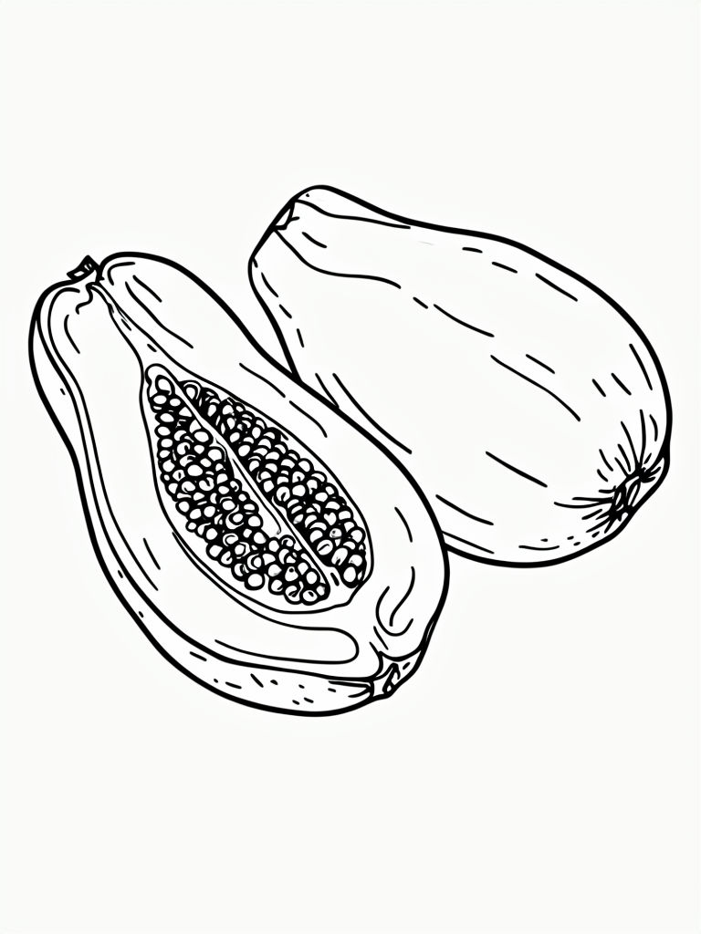 Black and White Outline Illustration of Two Papayas Coloring Book Pages