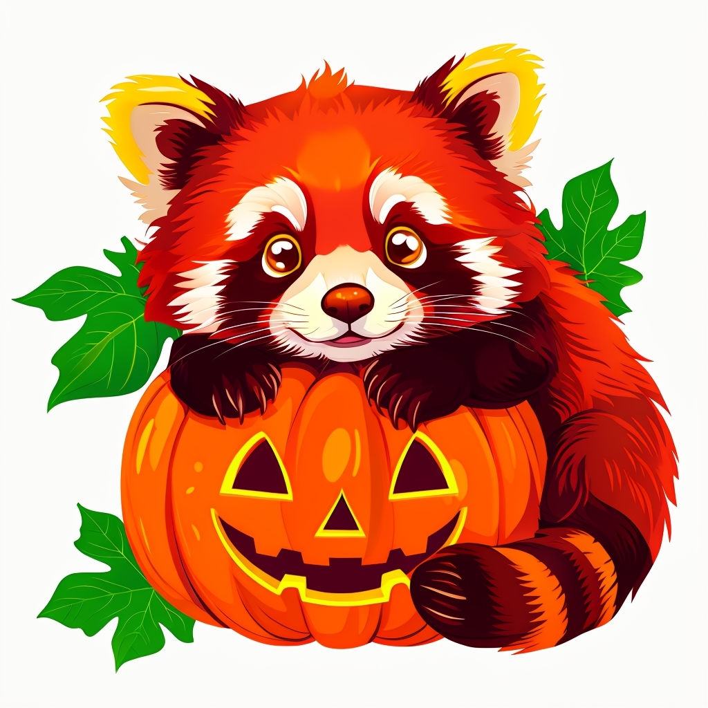 Playful Red Panda with Jack-O'-Lantern Sticker