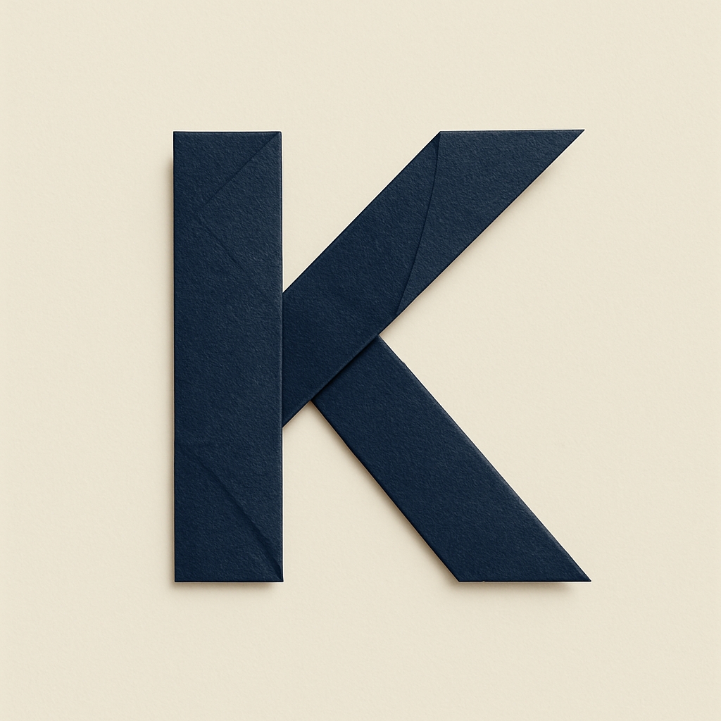 Navy Blue Origami Letter K Minimalist Design Monogram