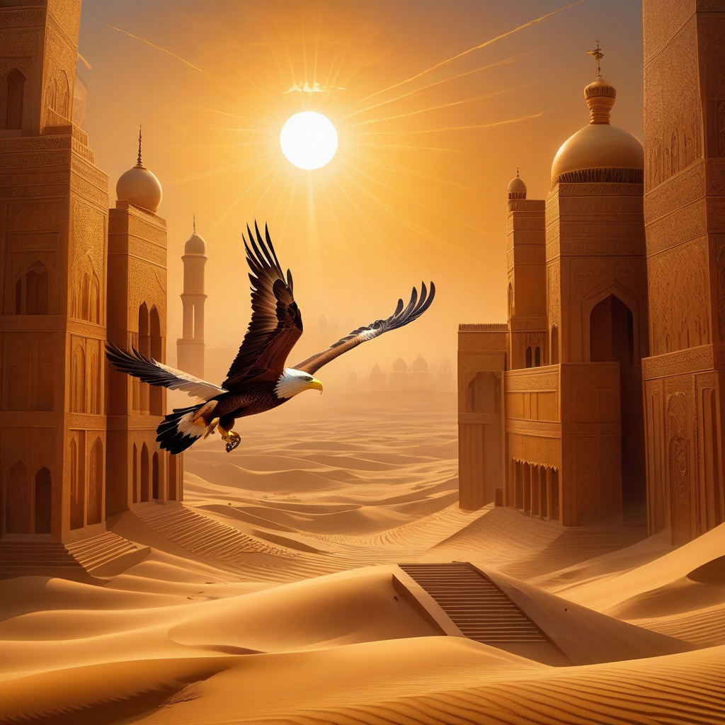 A majestic eagle soaring above Baghdad during the Middle Age... by ...