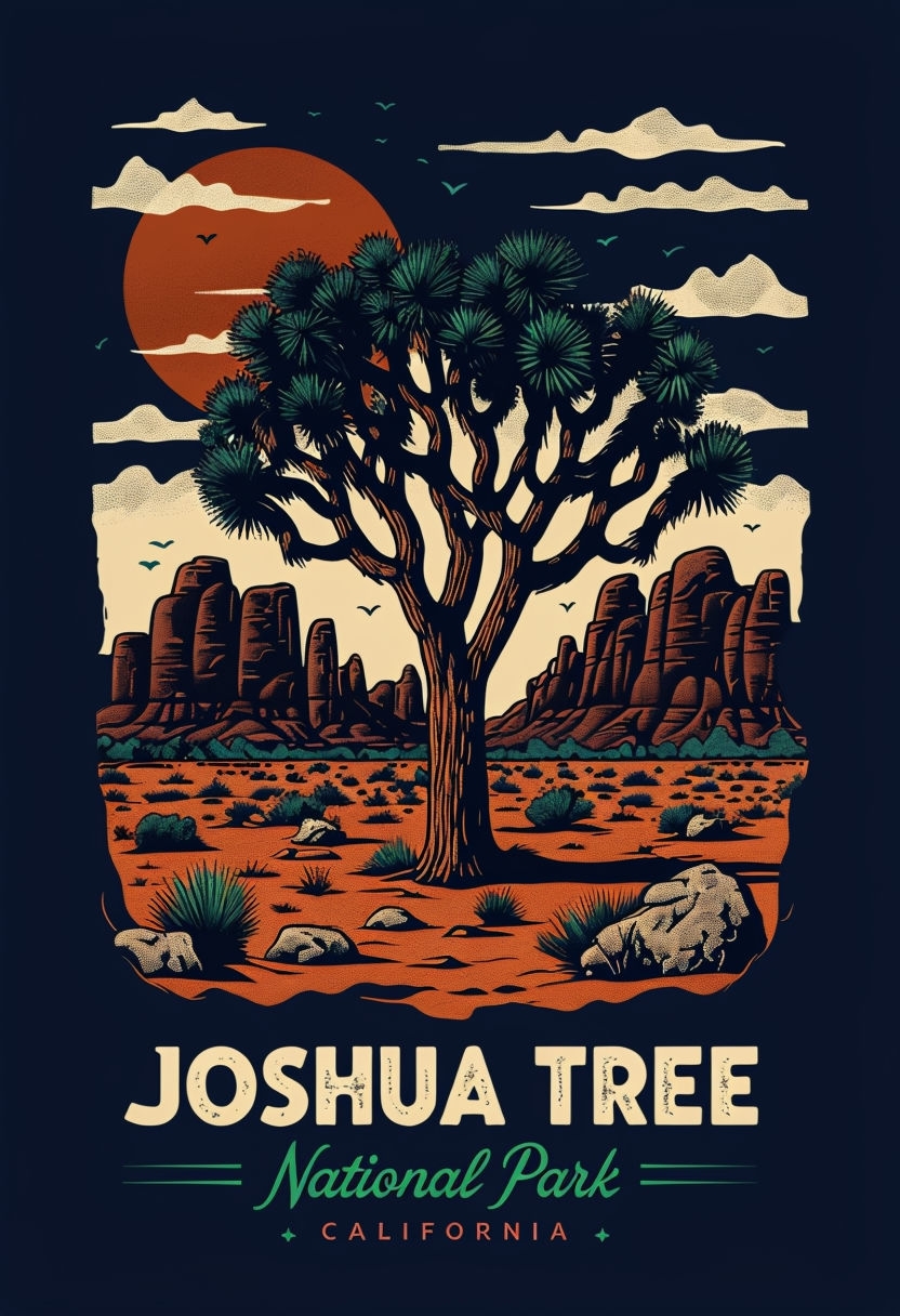 Vintage Joshua Tree National Park Retro Illustration T-Shirt