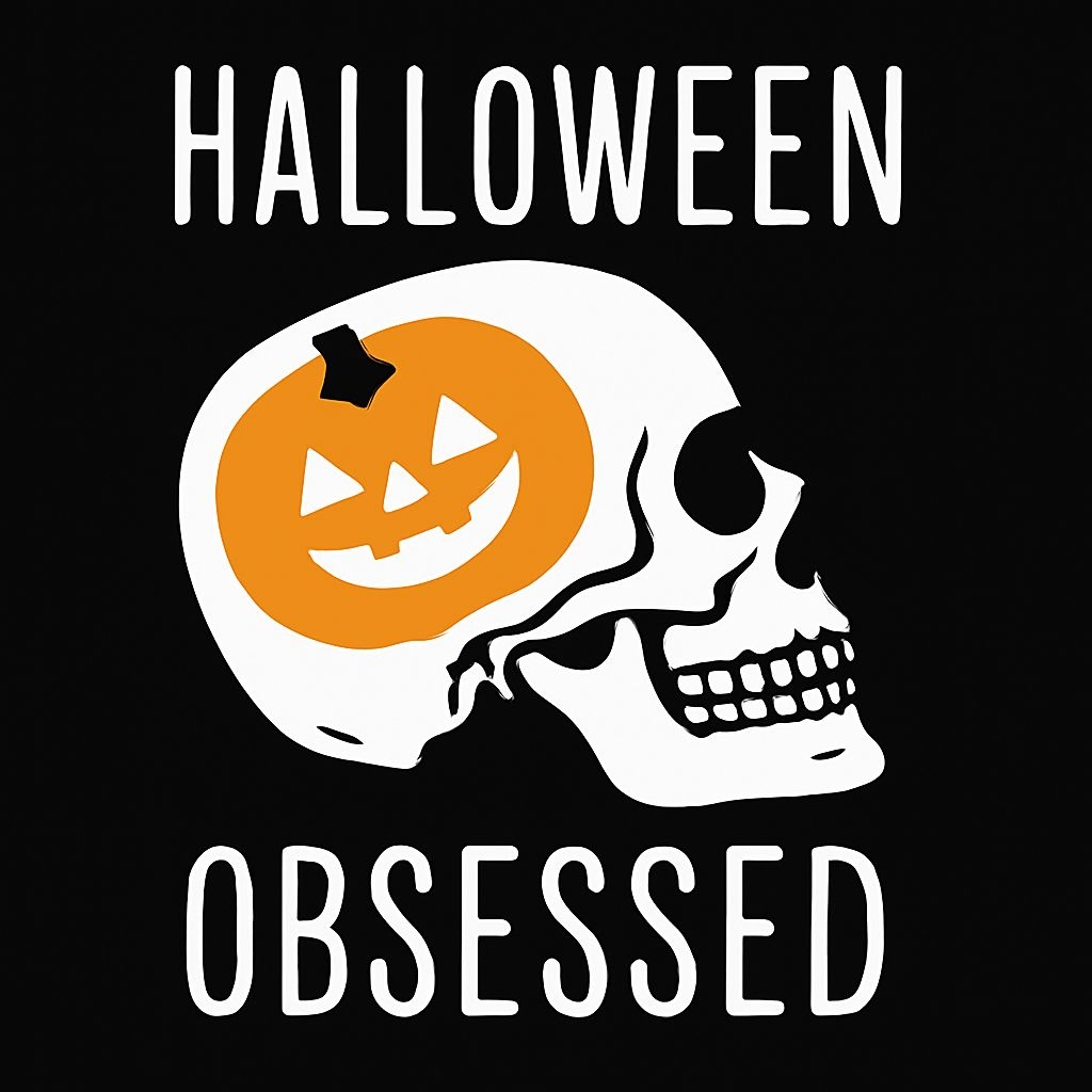 Playful Halloween Skull with Jack-o'-Lantern and Text Sticker