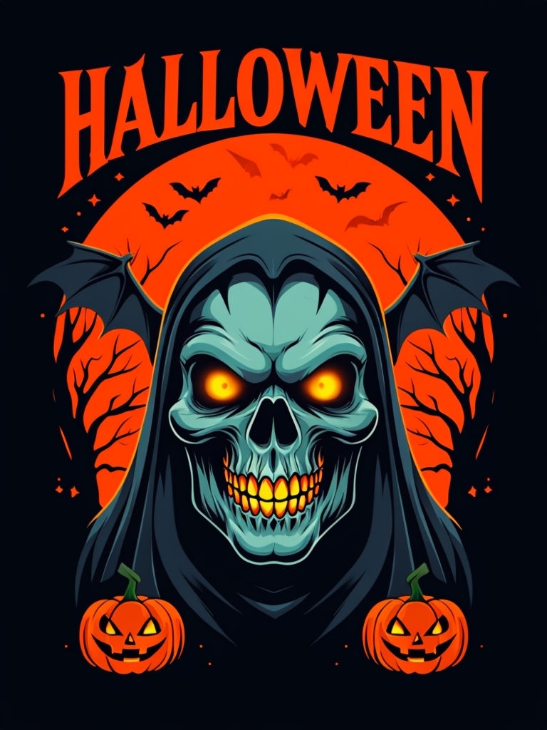 Spooky Halloween Skeleton and Moon T-Shirt