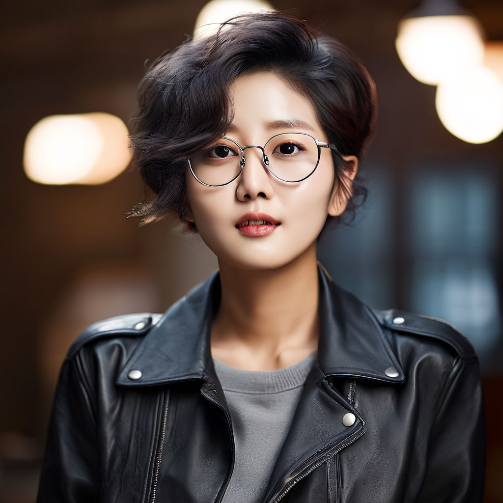 beautiful girl with glasses and short wolf cut hair