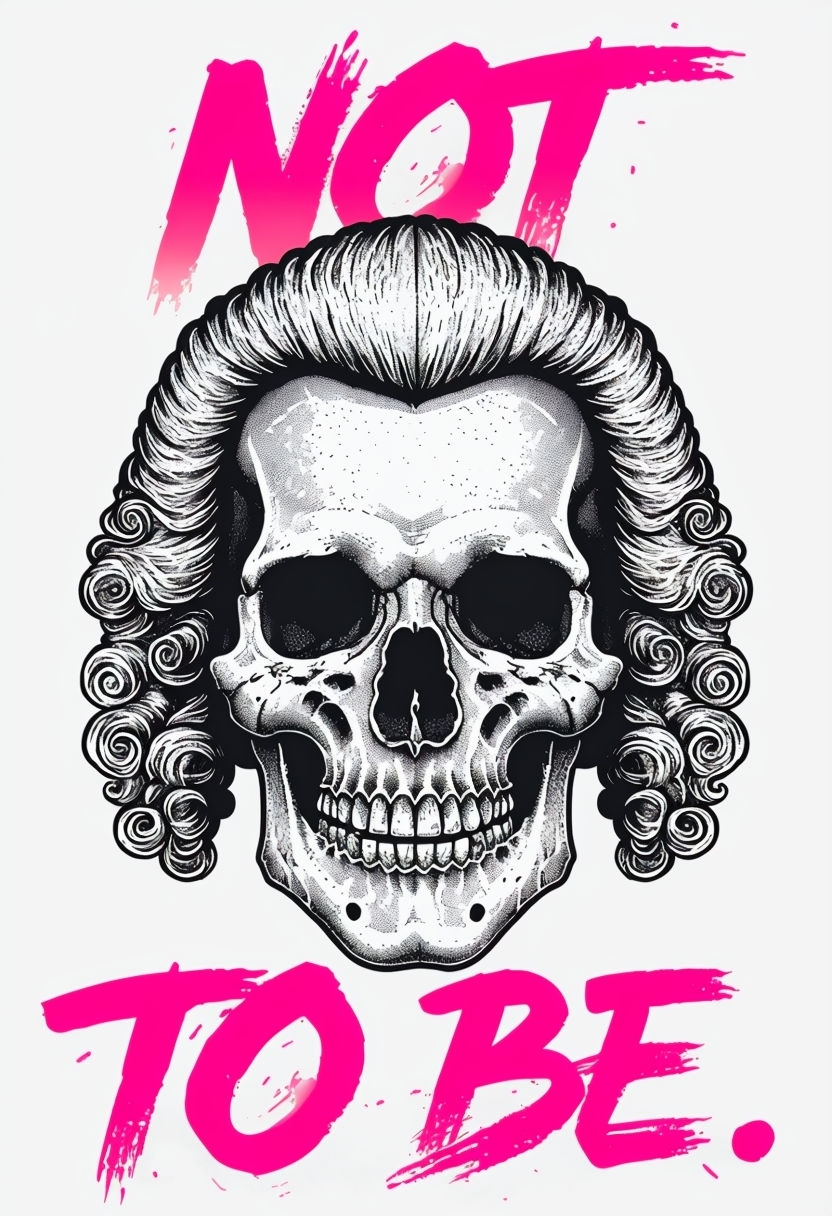 Stylized Skull with Shakespearean Hairdo and Edgy Text Poster