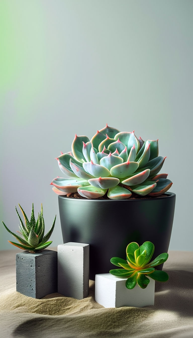 Minimalist Succulent Arrangement in Matte Black Pot Mobile Wallpaper