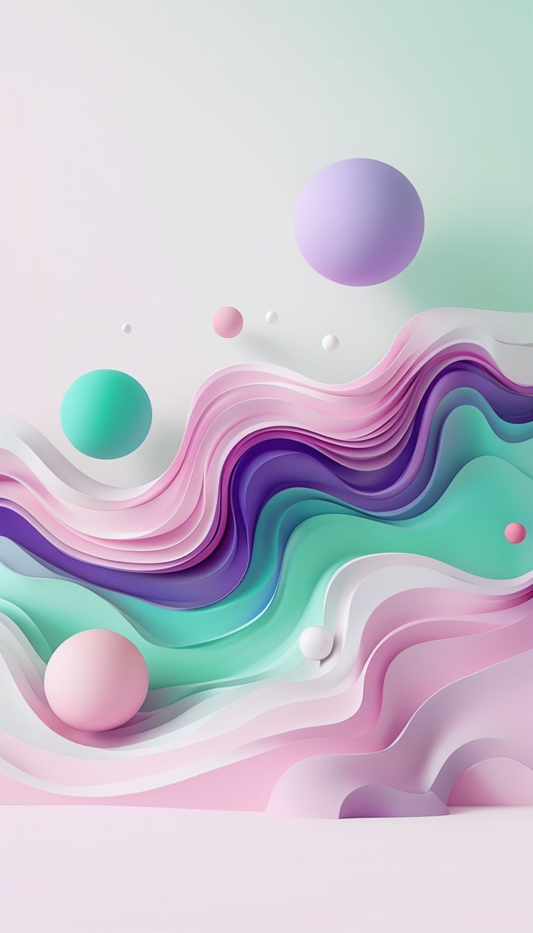 Pastel Abstract Flowing Shapes with 3D Effect Mobile Wallpaper