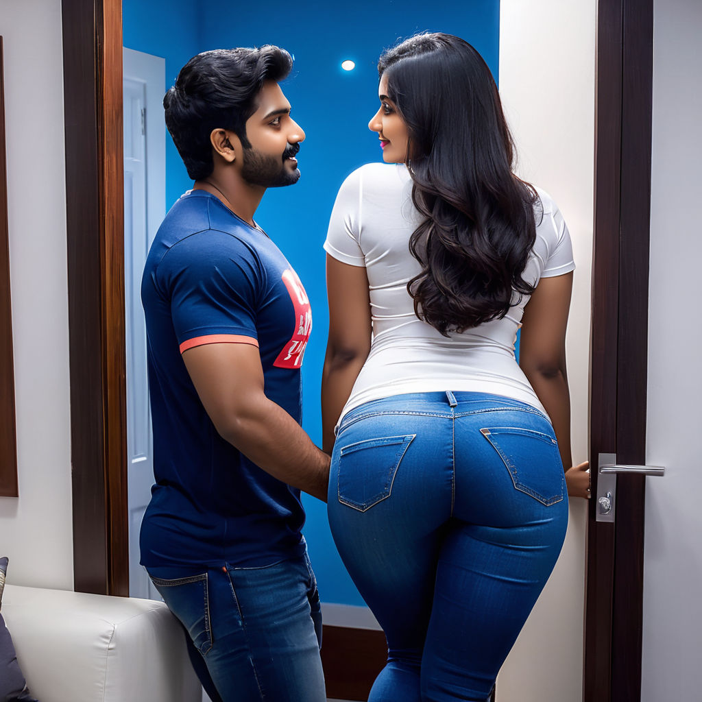 Very Sport indian mom in jeans with huge very sport ass and very huge big  boobs hugs with young very muscular son on toilet