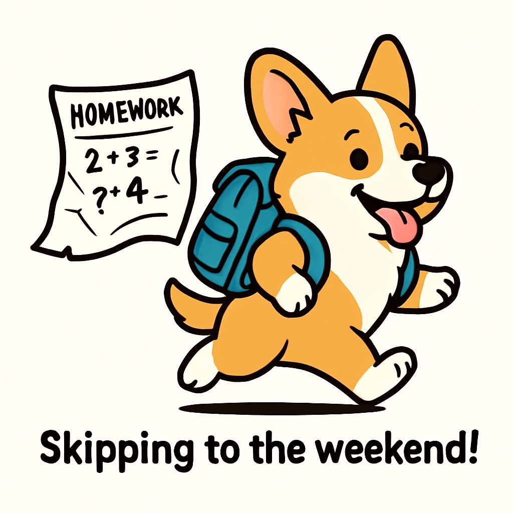 Joyful Cartoon Corgi with Backpack and Homework Sticker