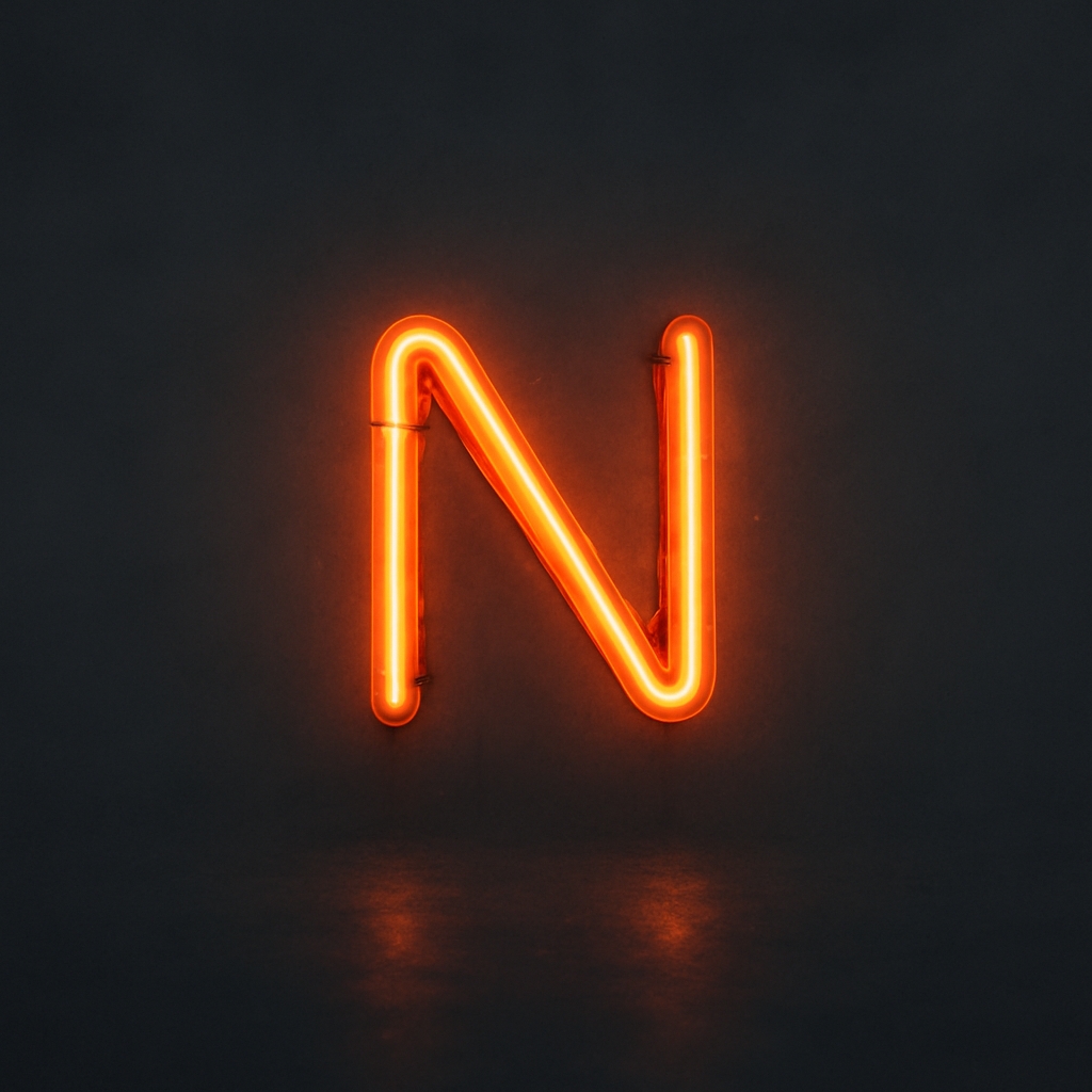 Vibrant Neon Letter N Sign Design on Black Background Monogram