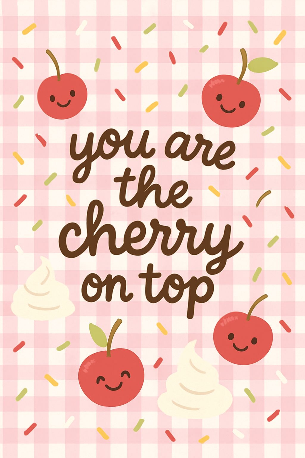 Cheerful Cartoon Cherries and Whipped Cream Illustration Social Media Post