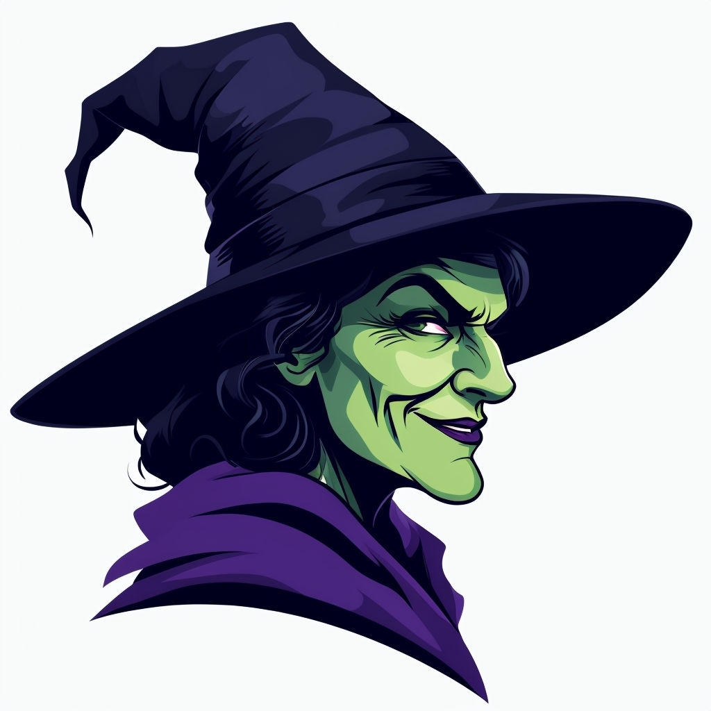 Mischievous Green Witch Cartoon Illustration Sticker