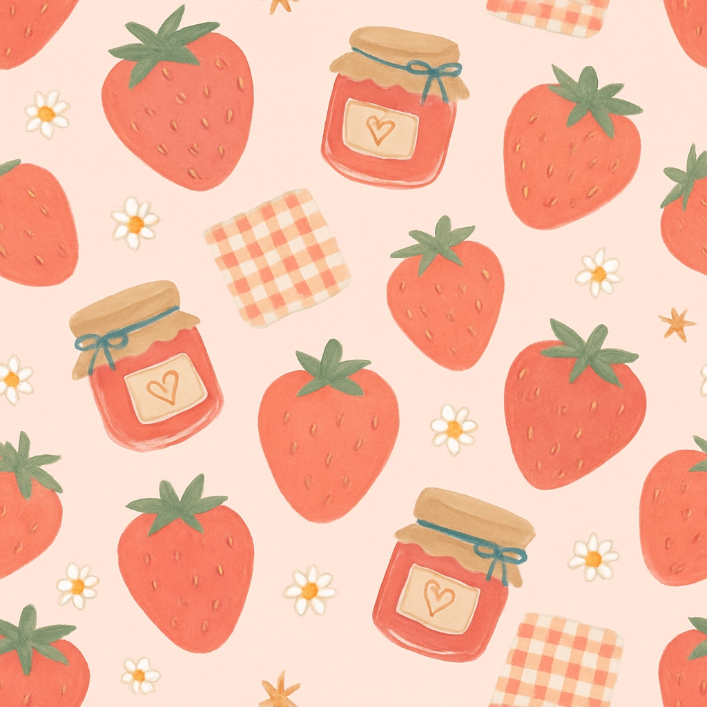 Vibrant Whimsical Strawberry and Jam Seamless Pattern Design